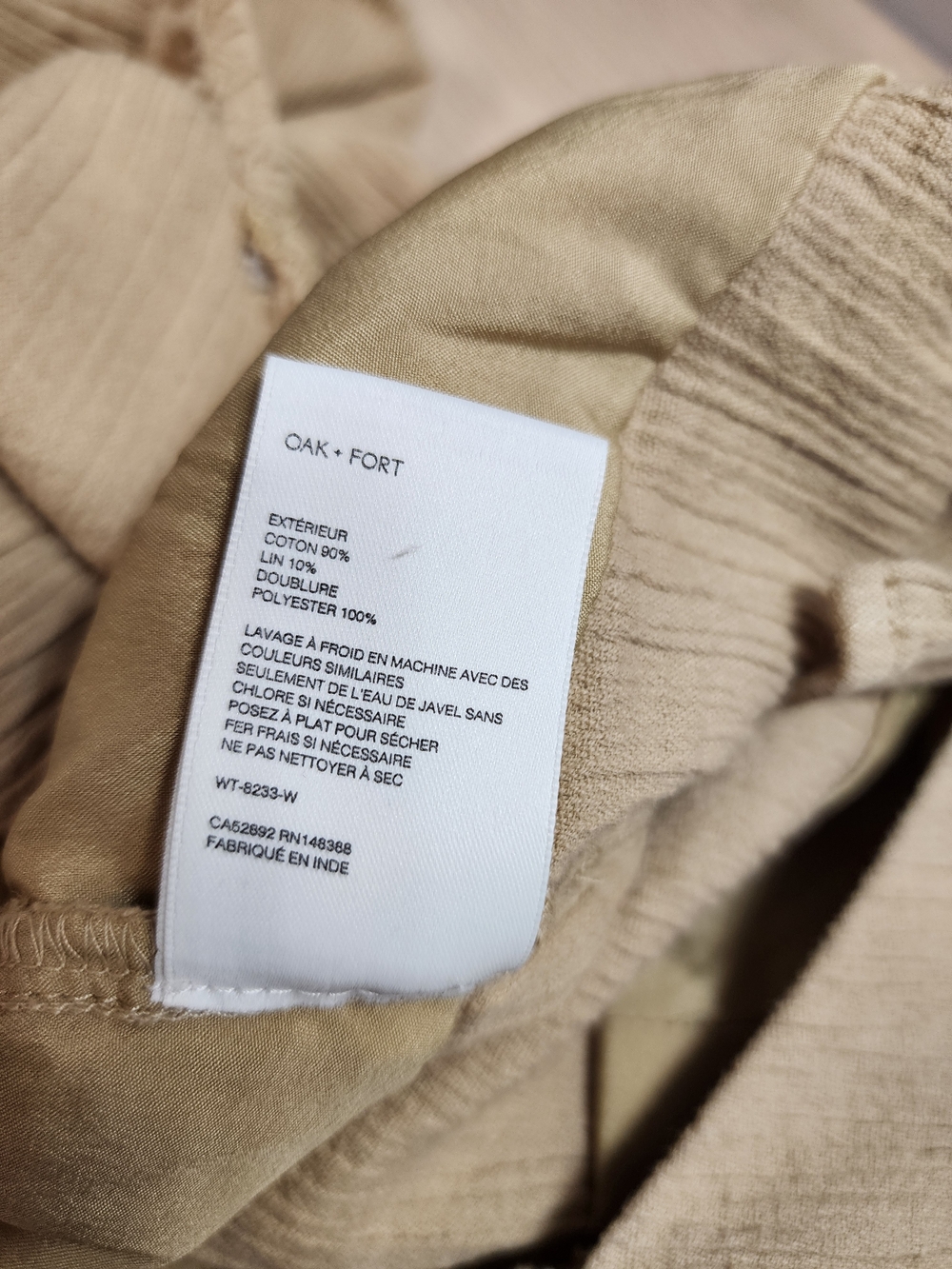 Oak + Fort Beige Babydoll Tie-Front Crop Blouse Puff Sleeve Size L Romantic - Picture 9 of 15